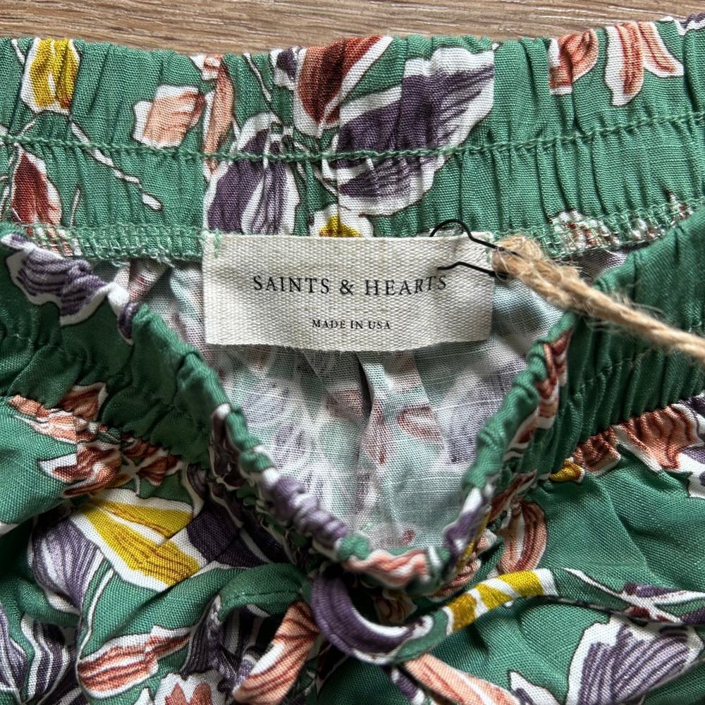 Saints & Hearts Green Floral Tiered Maxi Skirt Boho Elastic Waist Large SS11471 - Picture 3 of 5